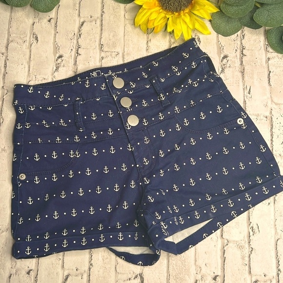 Juniors NoBo Shorts 3 Nautical Anchor Labor Day Navy Perfect for Vacation - Picture 1 of 5